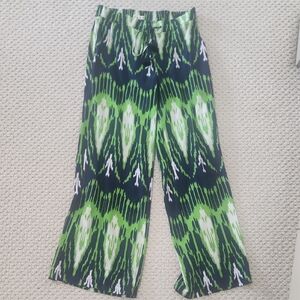 Figue Blue and Green Ikat Patterned Women's Drawstring  Pants with Pockets